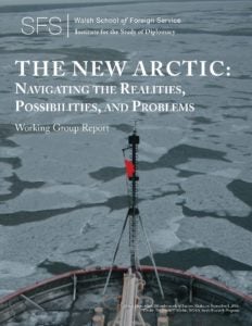 A ship breaks through the Arctic ice. The New Arctic: Navigating the Realities, Possibilities, and Problems