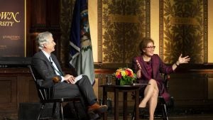 Ambassador Marie Yovanovitch with Ambassador William J. Burns on stage in Gaston Hall at Georgetown University